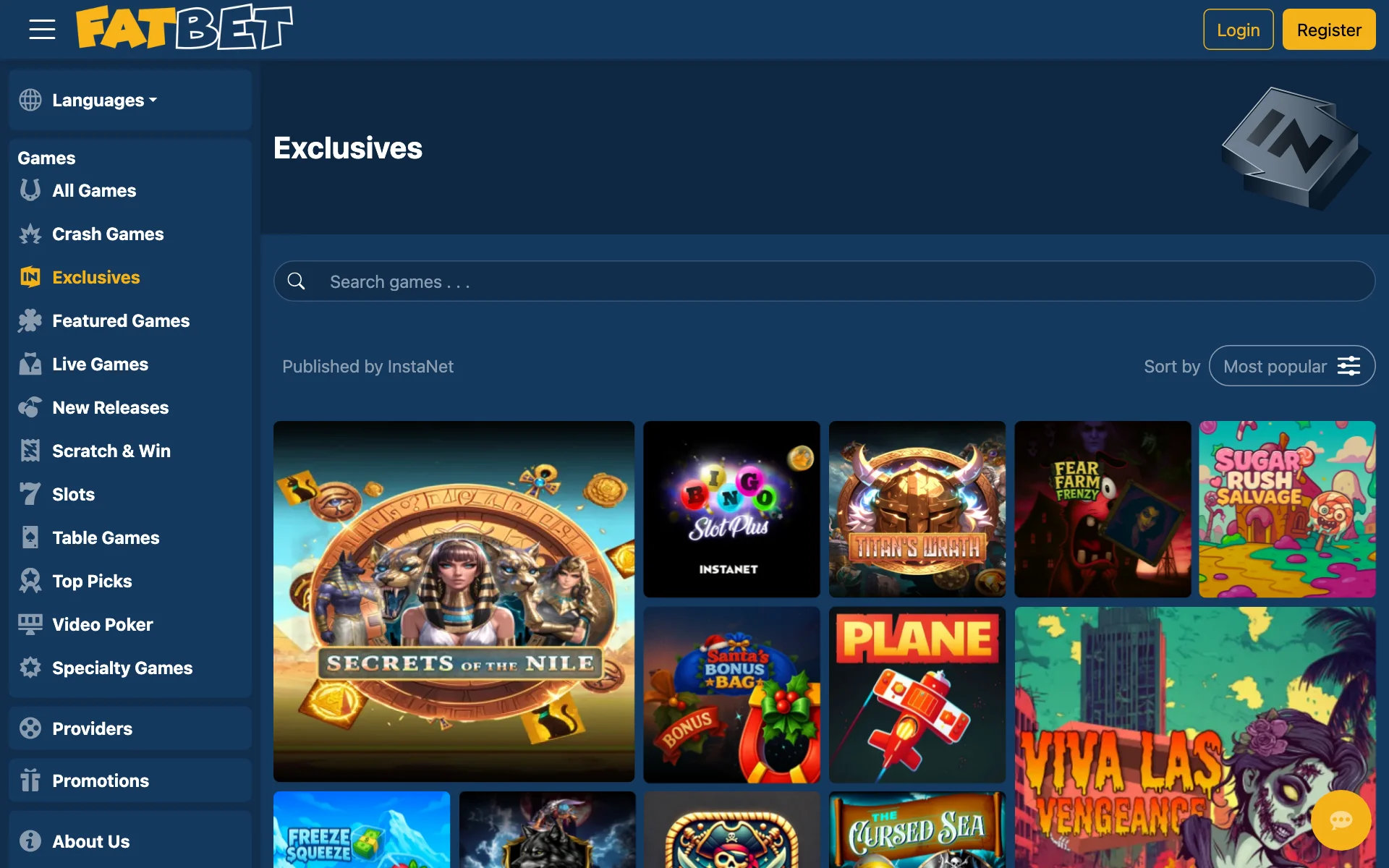 FatBet exclusive games published by InstaNet